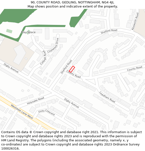 90, COUNTY ROAD, GEDLING, NOTTINGHAM, NG4 4JL: Location map and indicative extent of plot