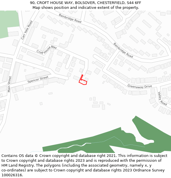 90, CROFT HOUSE WAY, BOLSOVER, CHESTERFIELD, S44 6FF: Location map and indicative extent of plot