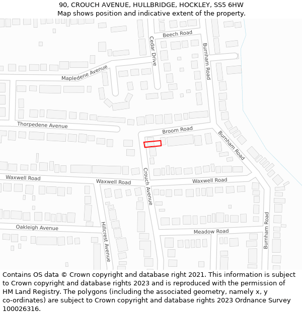 90, CROUCH AVENUE, HULLBRIDGE, HOCKLEY, SS5 6HW: Location map and indicative extent of plot