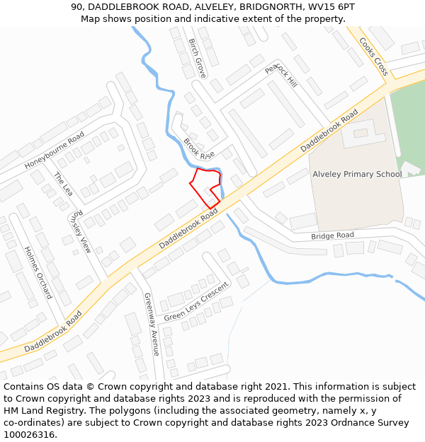 90, DADDLEBROOK ROAD, ALVELEY, BRIDGNORTH, WV15 6PT: Location map and indicative extent of plot