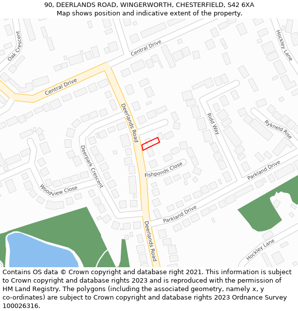 90, DEERLANDS ROAD, WINGERWORTH, CHESTERFIELD, S42 6XA: Location map and indicative extent of plot