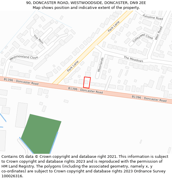 90, DONCASTER ROAD, WESTWOODSIDE, DONCASTER, DN9 2EE: Location map and indicative extent of plot