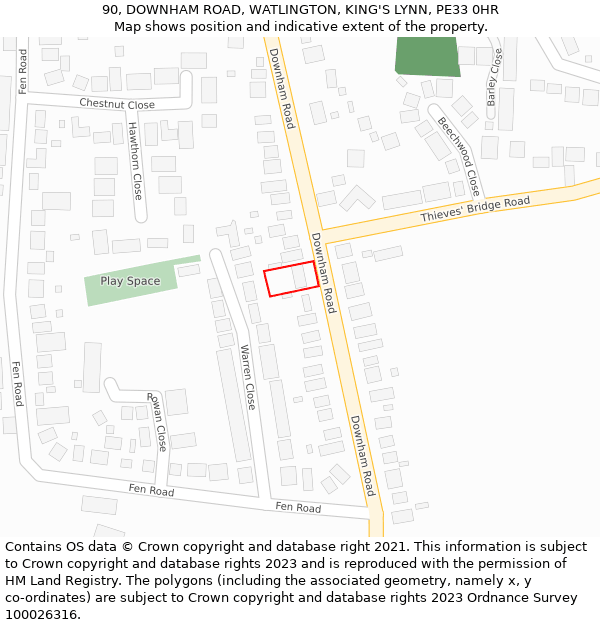 90, DOWNHAM ROAD, WATLINGTON, KING'S LYNN, PE33 0HR: Location map and indicative extent of plot