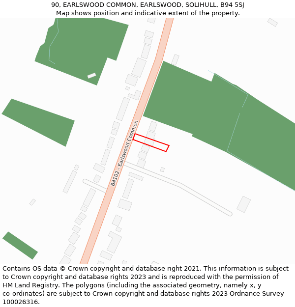 90, EARLSWOOD COMMON, EARLSWOOD, SOLIHULL, B94 5SJ: Location map and indicative extent of plot