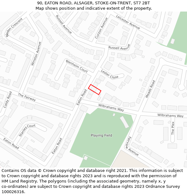 90, EATON ROAD, ALSAGER, STOKE-ON-TRENT, ST7 2BT: Location map and indicative extent of plot