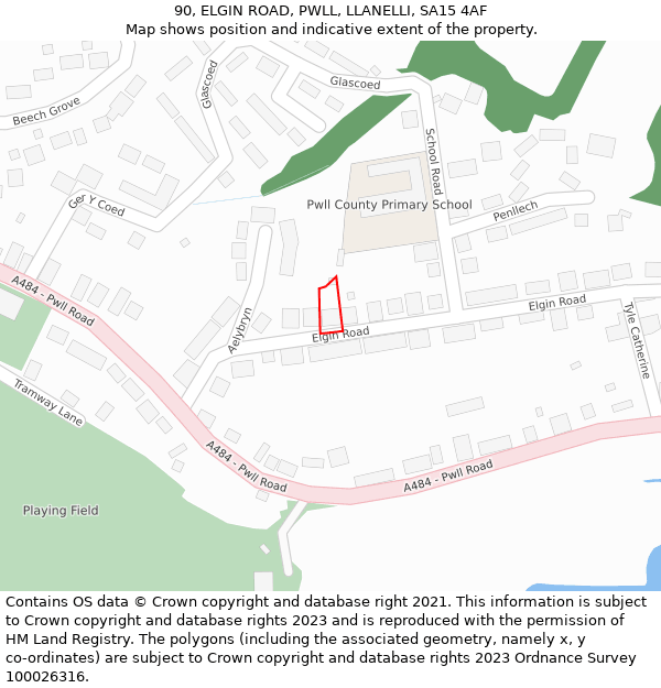 90, ELGIN ROAD, PWLL, LLANELLI, SA15 4AF: Location map and indicative extent of plot