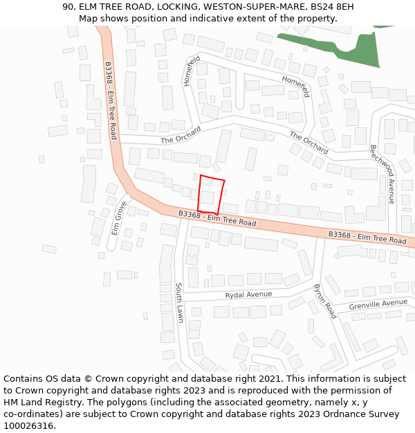 90, ELM TREE ROAD, LOCKING, WESTON-SUPER-MARE, BS24 8EH: Location map and indicative extent of plot