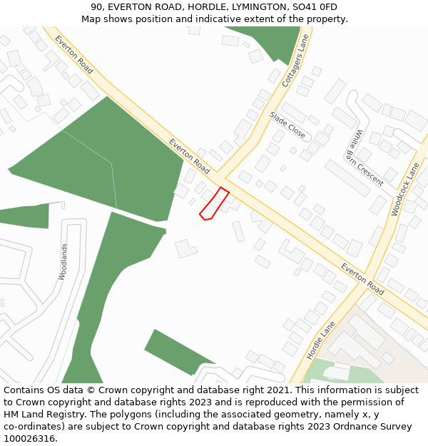 90, EVERTON ROAD, HORDLE, LYMINGTON, SO41 0FD: Location map and indicative extent of plot