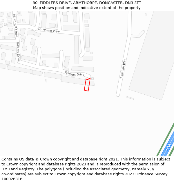 90, FIDDLERS DRIVE, ARMTHORPE, DONCASTER, DN3 3TT: Location map and indicative extent of plot