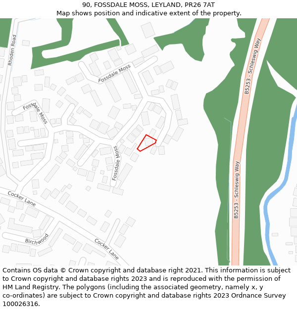 90, FOSSDALE MOSS, LEYLAND, PR26 7AT: Location map and indicative extent of plot