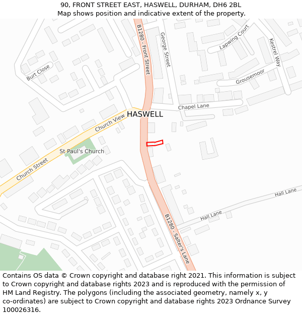 90, FRONT STREET EAST, HASWELL, DURHAM, DH6 2BL: Location map and indicative extent of plot