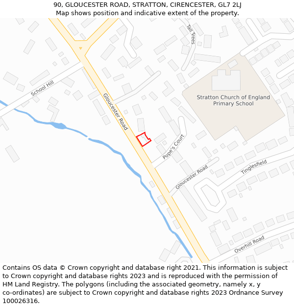 90, GLOUCESTER ROAD, STRATTON, CIRENCESTER, GL7 2LJ: Location map and indicative extent of plot