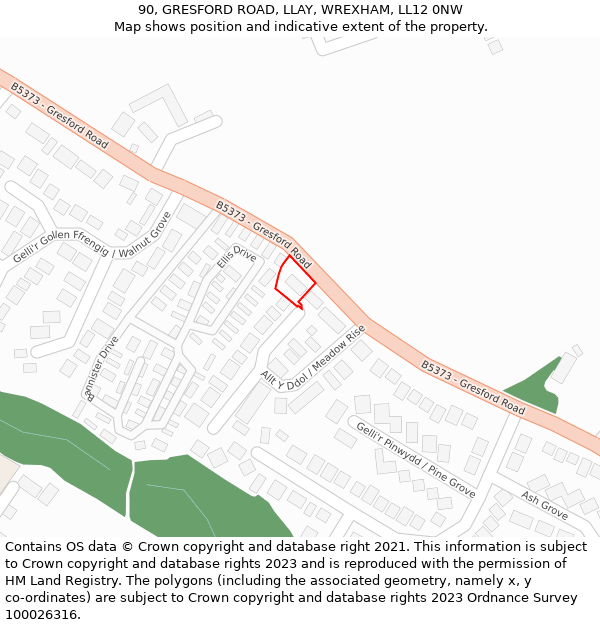 90, GRESFORD ROAD, LLAY, WREXHAM, LL12 0NW: Location map and indicative extent of plot