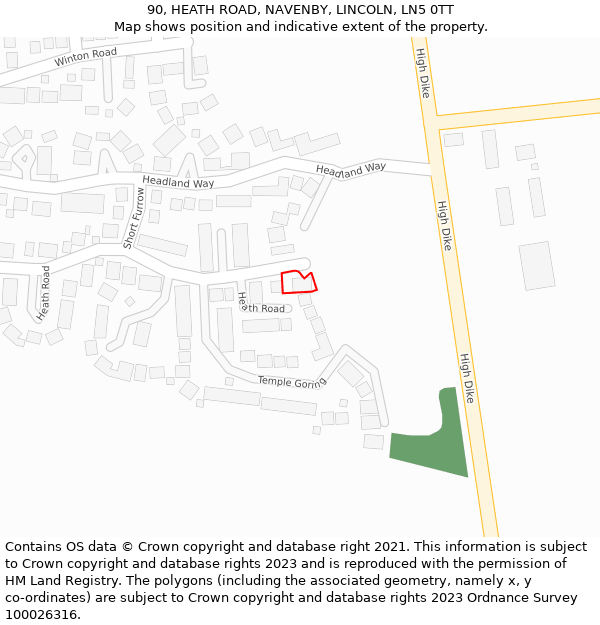 90, HEATH ROAD, NAVENBY, LINCOLN, LN5 0TT: Location map and indicative extent of plot