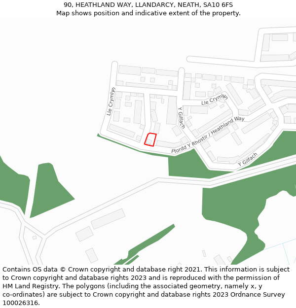 90, HEATHLAND WAY, LLANDARCY, NEATH, SA10 6FS: Location map and indicative extent of plot