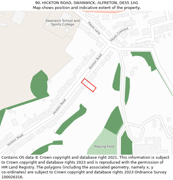 90, HICKTON ROAD, SWANWICK, ALFRETON, DE55 1AG: Location map and indicative extent of plot