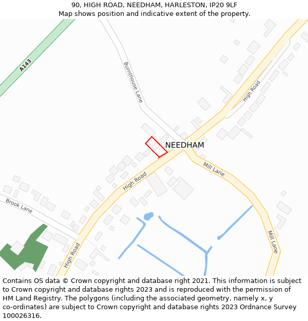 90, HIGH ROAD, NEEDHAM, HARLESTON, IP20 9LF: Location map and indicative extent of plot