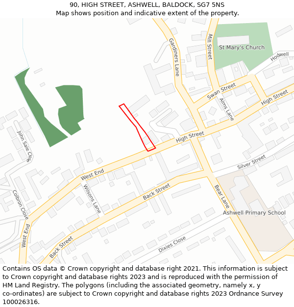 90, HIGH STREET, ASHWELL, BALDOCK, SG7 5NS: Location map and indicative extent of plot