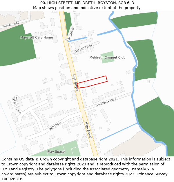 90, HIGH STREET, MELDRETH, ROYSTON, SG8 6LB: Location map and indicative extent of plot