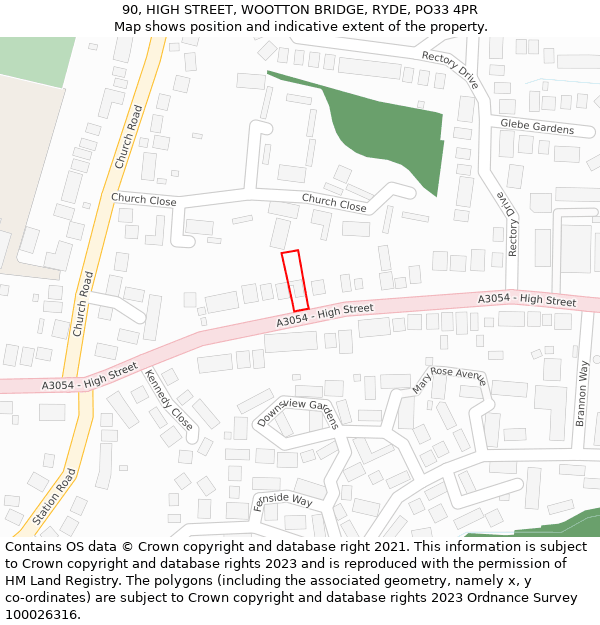 90, HIGH STREET, WOOTTON BRIDGE, RYDE, PO33 4PR: Location map and indicative extent of plot