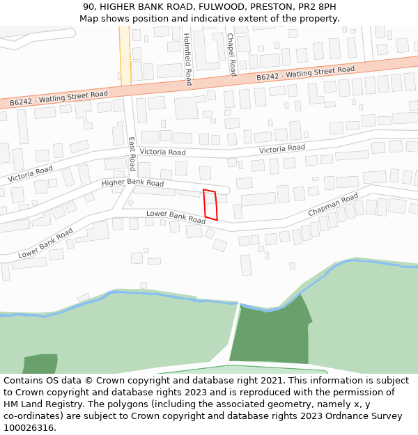 90, HIGHER BANK ROAD, FULWOOD, PRESTON, PR2 8PH: Location map and indicative extent of plot