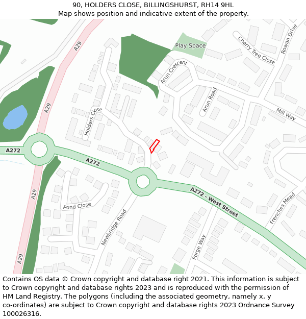 90, HOLDERS CLOSE, BILLINGSHURST, RH14 9HL: Location map and indicative extent of plot