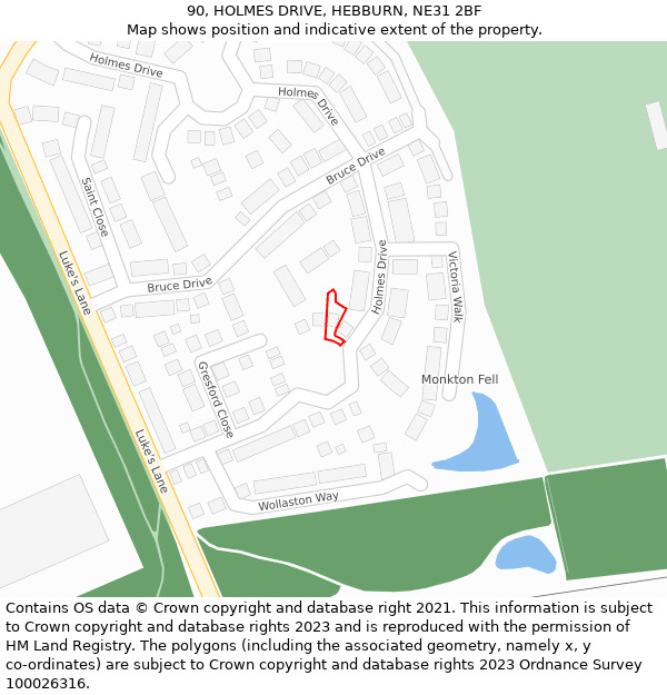 90, HOLMES DRIVE, HEBBURN, NE31 2BF: Location map and indicative extent of plot