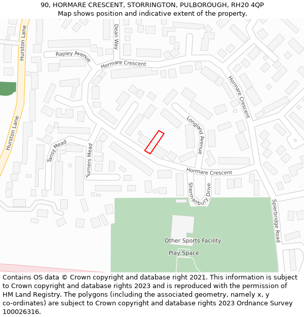 90, HORMARE CRESCENT, STORRINGTON, PULBOROUGH, RH20 4QP: Location map and indicative extent of plot