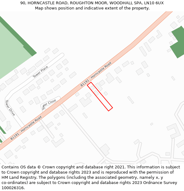 90, HORNCASTLE ROAD, ROUGHTON MOOR, WOODHALL SPA, LN10 6UX: Location map and indicative extent of plot
