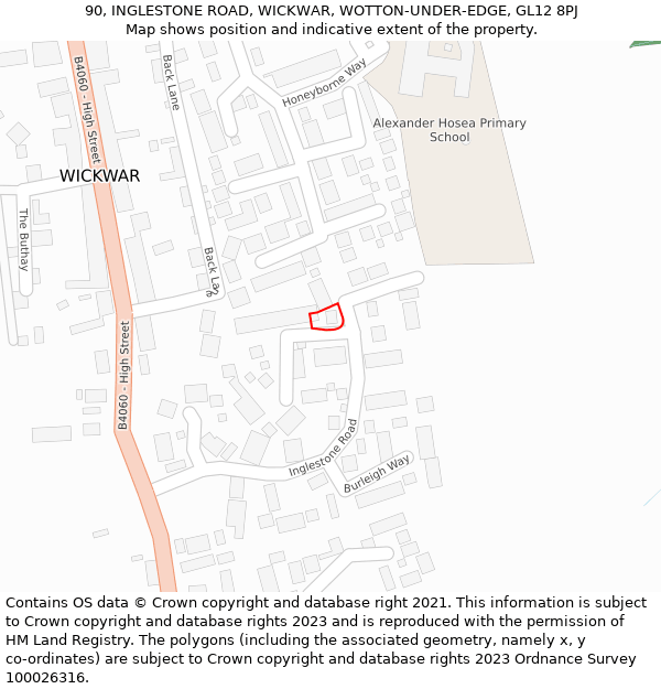 90, INGLESTONE ROAD, WICKWAR, WOTTON-UNDER-EDGE, GL12 8PJ: Location map and indicative extent of plot