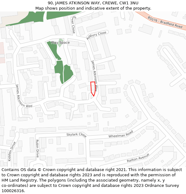 90, JAMES ATKINSON WAY, CREWE, CW1 3NU: Location map and indicative extent of plot