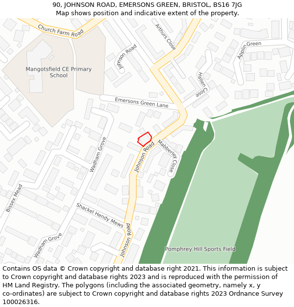 90, JOHNSON ROAD, EMERSONS GREEN, BRISTOL, BS16 7JG: Location map and indicative extent of plot