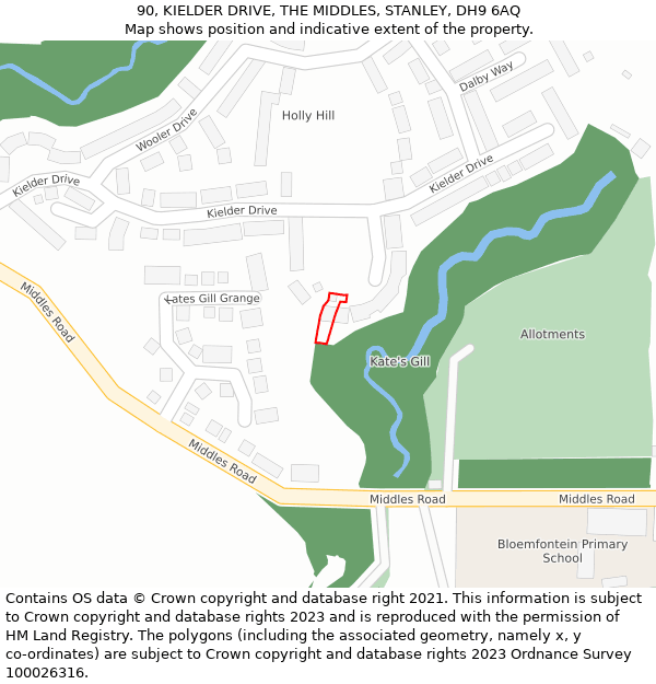 90, KIELDER DRIVE, THE MIDDLES, STANLEY, DH9 6AQ: Location map and indicative extent of plot
