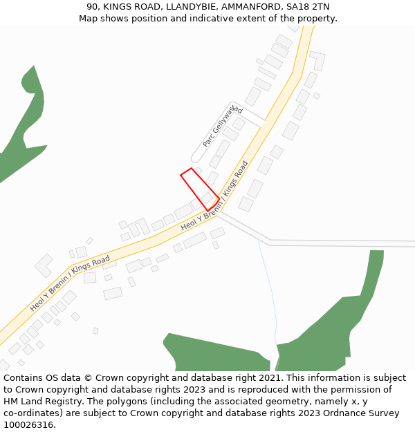 90, KINGS ROAD, LLANDYBIE, AMMANFORD, SA18 2TN: Location map and indicative extent of plot