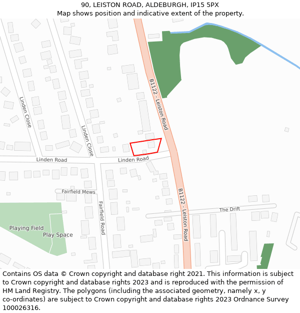90, LEISTON ROAD, ALDEBURGH, IP15 5PX: Location map and indicative extent of plot