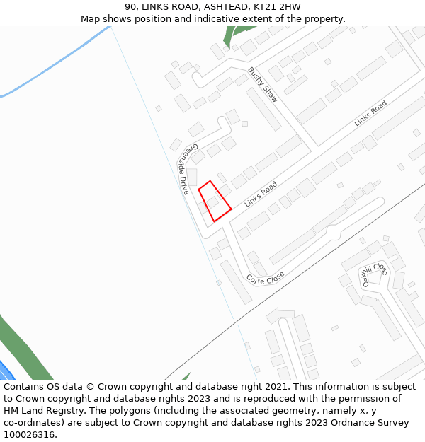 90, LINKS ROAD, ASHTEAD, KT21 2HW: Location map and indicative extent of plot