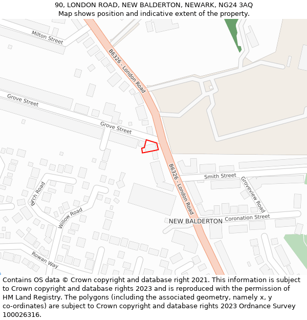 90, LONDON ROAD, NEW BALDERTON, NEWARK, NG24 3AQ: Location map and indicative extent of plot