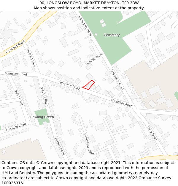90, LONGSLOW ROAD, MARKET DRAYTON, TF9 3BW: Location map and indicative extent of plot