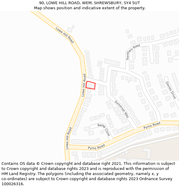 90, LOWE HILL ROAD, WEM, SHREWSBURY, SY4 5UT: Location map and indicative extent of plot