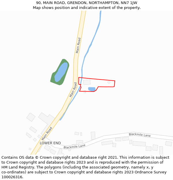 90, MAIN ROAD, GRENDON, NORTHAMPTON, NN7 1JW: Location map and indicative extent of plot