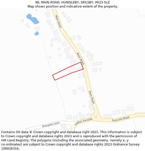 90, MAIN ROAD, HUNDLEBY, SPILSBY, PE23 5LZ: Location map and indicative extent of plot