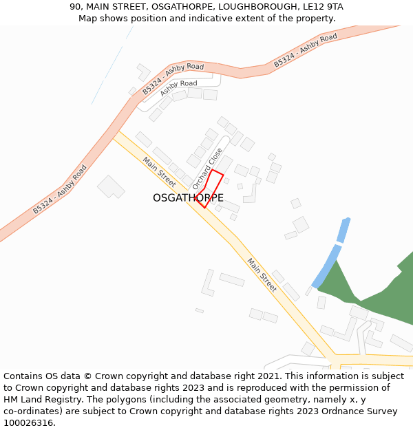 90, MAIN STREET, OSGATHORPE, LOUGHBOROUGH, LE12 9TA: Location map and indicative extent of plot