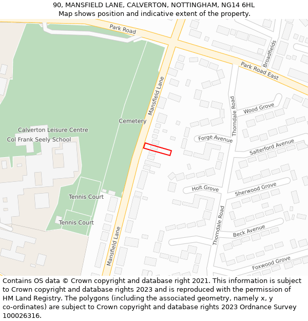 90, MANSFIELD LANE, CALVERTON, NOTTINGHAM, NG14 6HL: Location map and indicative extent of plot