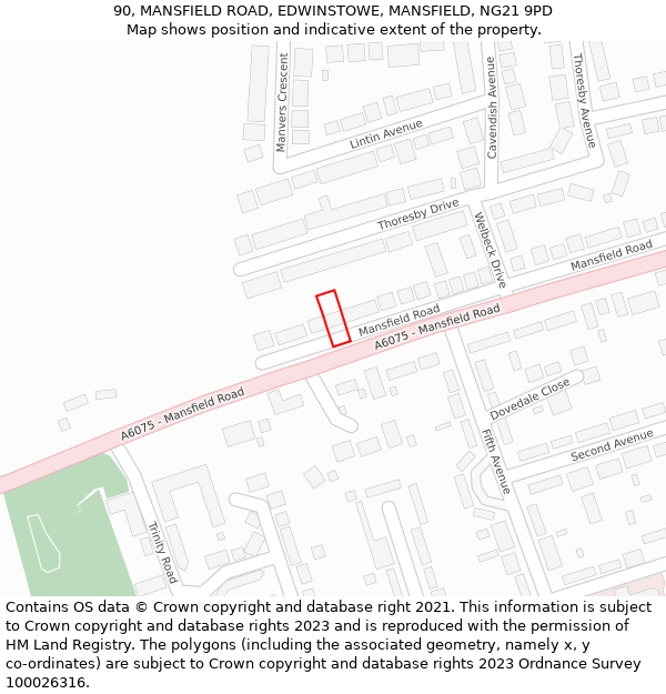 90, MANSFIELD ROAD, EDWINSTOWE, MANSFIELD, NG21 9PD: Location map and indicative extent of plot