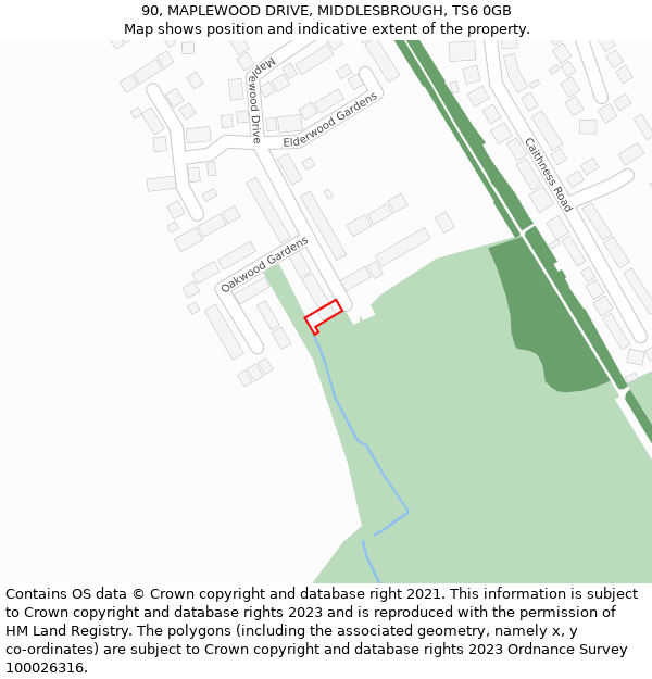 90, MAPLEWOOD DRIVE, MIDDLESBROUGH, TS6 0GB: Location map and indicative extent of plot