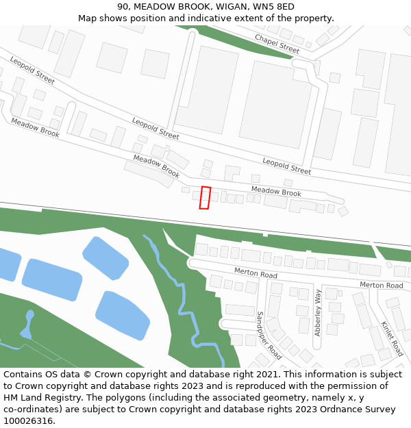 90, MEADOW BROOK, WIGAN, WN5 8ED: Location map and indicative extent of plot