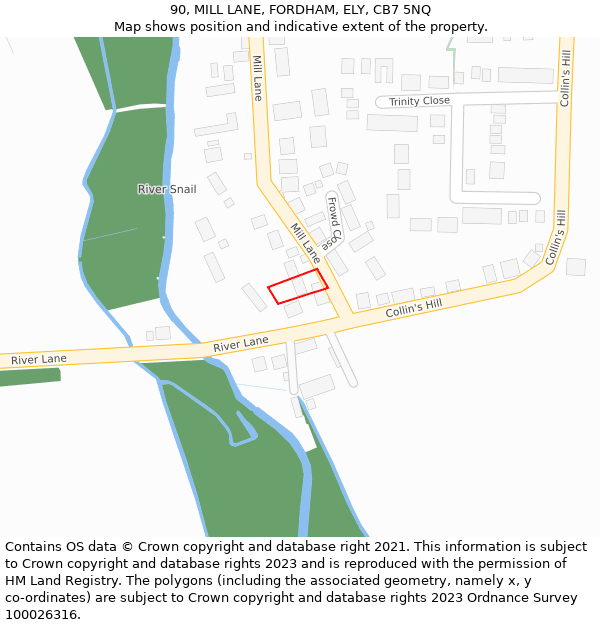 90, MILL LANE, FORDHAM, ELY, CB7 5NQ: Location map and indicative extent of plot