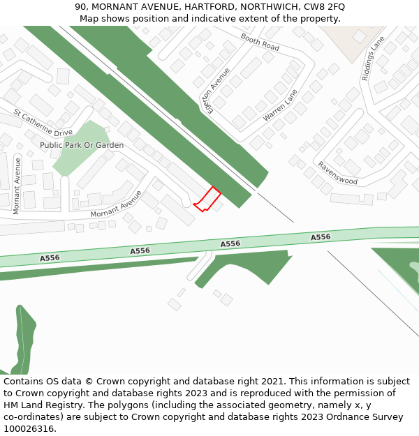 90, MORNANT AVENUE, HARTFORD, NORTHWICH, CW8 2FQ: Location map and indicative extent of plot