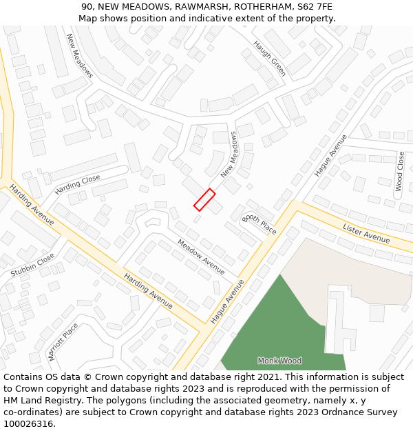 90, NEW MEADOWS, RAWMARSH, ROTHERHAM, S62 7FE: Location map and indicative extent of plot