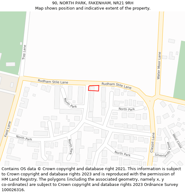 90, NORTH PARK, FAKENHAM, NR21 9RH: Location map and indicative extent of plot